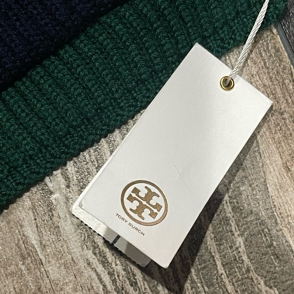 Tory Burch Blue Green White Gemini Link Striped Pockets Women's Scarf Colorblock - Picture 8 of 10